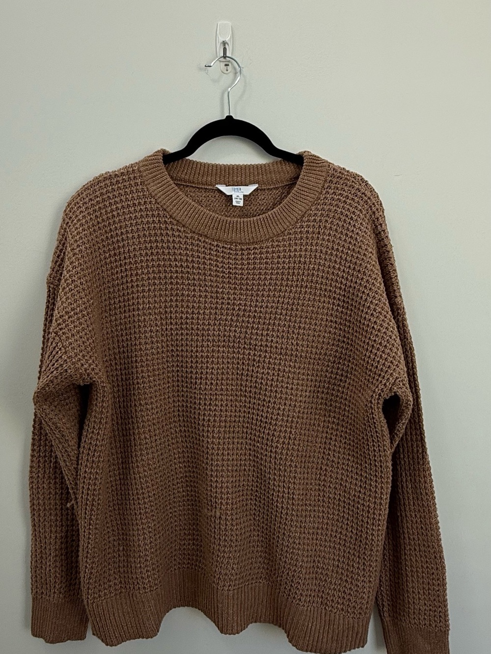 Crewneck Waffle Knit Sweater - Brown